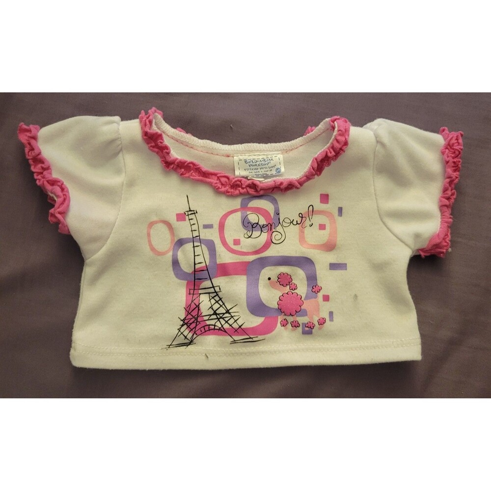 Build-A-Bear Pink Eiffel Tower and Poodle T-Shirt Authentic BAB Clothing